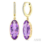 12X5 MM Oval Shape Amethyst and 1/10 Ctw Round Cut Diamond Semi-Precious Earrings in 10K Yellow Gold