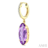 12X5 MM Oval Shape Amethyst and 1/10 Ctw Round Cut Diamond Semi-Precious Earrings in 10K Yellow Gold