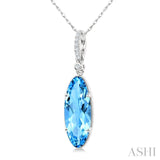 16X6 MM Oval Shape Blue Topaz and 1/20 Ctw Round Cut Diamond Semi-Precious Pendant With Chain in 10K White Gold