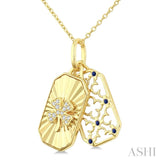 1 MM Round Sapphire and 1/20 Ctw Fluted Texture & Clover Round Cut Diamond Precious Pendant With Chain in 10K Yellow Gold
