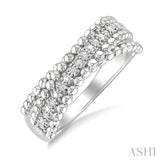 1/10 Ctw Round Cut Diamond Crossover Bold Bead Border Fashion Band in Sterling Silver