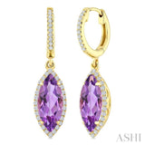 12X5 MM Marquise Shape Amethyst and 1/3 Ctw Round Cut Diamond Semi-Precious Earrings in 10K Yellow Gold
