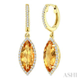 12X5 MM Marquise Shape Citrine and 1/3 Ctw Round Cut Diamond Semi-Precious Earrings in 10K Yellow Gold
