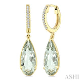 12X5 MM Pear Shape Green Amethyst and 1/10 Ctw Round Cut Diamond Semi-Precious Earrings in 10K Yellow Gold
