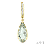 12X5 MM Pear Shape Green Amethyst and 1/10 Ctw Round Cut Diamond Semi-Precious Earrings in 10K Yellow Gold