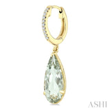 12X5 MM Pear Shape Green Amethyst and 1/10 Ctw Round Cut Diamond Semi-Precious Earrings in 10K Yellow Gold