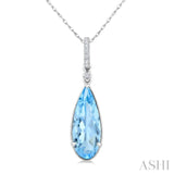 16X6 MM Pear Shape Blue Topaz and 1/20 Ctw Round Cut Diamond Semi-Precious Pendant With Chain in 10K White Gold