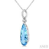 16X6 MM Pear Shape Blue Topaz and 1/20 Ctw Round Cut Diamond Semi-Precious Pendant With Chain in 10K White Gold