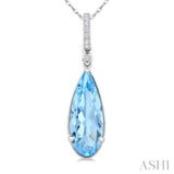 16X6 MM Pear Shape Blue Topaz and 1/20 Ctw Round Cut Diamond Semi-Precious Pendant With Chain in 10K White Gold
