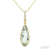 16X6 MM Pear Shape Green Amethyst and 1/20 Ctw Round Cut Diamond Semi-Precious Pendant With Chain in 10K Yellow Gold