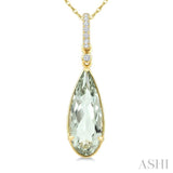 16X6 MM Pear Shape Green Amethyst and 1/20 Ctw Round Cut Diamond Semi-Precious Pendant With Chain in 10K Yellow Gold