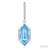 12X5 MM Hexagon Shape Blue Topaz and 1/5 Ctw Round Cut Diamond Semi-Precious Earrings in 10K White Gold