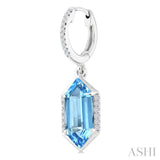 12X5 MM Hexagon Shape Blue Topaz and 1/5 Ctw Round Cut Diamond Semi-Precious Earrings in 10K White Gold