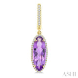 16X6 MM Oval Shape Amethyst and 3/8 Ctw Round Cut Diamond Semi-Precious Earrings in 14K Yellow Gold