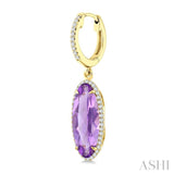 16X6 MM Oval Shape Amethyst and 3/8 Ctw Round Cut Diamond Semi-Precious Earrings in 14K Yellow Gold