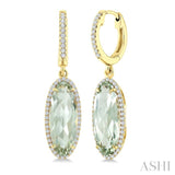 16X6 MM Oval Shape Green Amethyst and 3/8 Ctw Round Cut Diamond Semi-Precious Earrings in 14K Yellow Gold