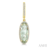 16X6 MM Oval Shape Green Amethyst and 3/8 Ctw Round Cut Diamond Semi-Precious Earrings in 14K Yellow Gold
