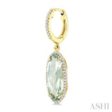 16X6 MM Oval Shape Green Amethyst and 3/8 Ctw Round Cut Diamond Semi-Precious Earrings in 14K Yellow Gold