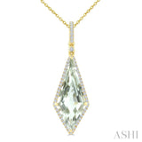 22X9 MM Kite Shape Green Amethyst and 1/4 Ctw Round Cut Diamond Semi-Precious Pendant With Chain in 14K Yellow Gold