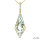 22X9 MM Kite Shape Green Amethyst and 1/4 Ctw Round Cut Diamond Semi-Precious Pendant With Chain in 14K Yellow Gold