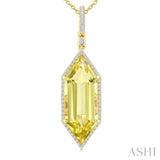 22X8 MM Hexagon Shape Lemon Quartz and 1/4 Ctw Round Cut Diamond Semi-Precious Pendant With Chain in 14K Yellow Gold