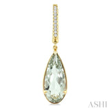14X6 MM Pear Shape Green Amethyst and 1/10 Ctw Round Cut Diamond Semi-Precious Earrings in 14K Yellow Gold