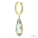 14X6 MM Pear Shape Green Amethyst and 1/10 Ctw Round Cut Diamond Semi-Precious Earrings in 14K Yellow Gold