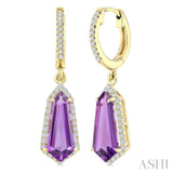 12X5 MM Shield Shape Amethyst and 1/3 Ctw Round Cut Diamond Semi-Precious Earrings in 10K Yellow Gold