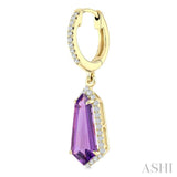 12X5 MM Shield Shape Amethyst and 1/3 Ctw Round Cut Diamond Semi-Precious Earrings in 10K Yellow Gold