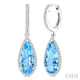 12X5 MM Pear Shape Blue Topaz and 1/3 Ctw Round Cut Diamond Semi-Precious Earrings in 10K White Gold