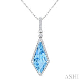 16X7 MM Kite Shape Blue Topaz and 1/5 Ctw Round Cut Diamond Semi-Precious Pendant With Chain in 10K White Gold