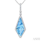 16X7 MM Kite Shape Blue Topaz and 1/5 Ctw Round Cut Diamond Semi-Precious Pendant With Chain in 10K White Gold