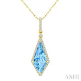 16X7 MM Kite Shape Blue Topaz and 1/5 Ctw Round Cut Diamond Semi-Precious Pendant With Chain in 10K Yellow Gold