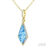 16X7 MM Kite Shape Blue Topaz and 1/5 Ctw Round Cut Diamond Semi-Precious Pendant With Chain in 10K Yellow Gold