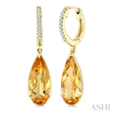12X5 MM Pear Shape Citrine and 1/10 Ctw Round Cut Diamond Semi-Precious Earrings in 10K Yellow Gold