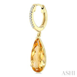 12X5 MM Pear Shape Citrine and 1/10 Ctw Round Cut Diamond Semi-Precious Earrings in 10K Yellow Gold