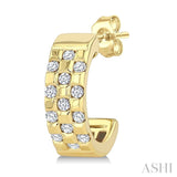 1/4 Ctw Round Cut Diamond Checkered Half Hoop Fashion Earrings in 10K Yellow Gold
