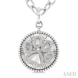 1/10 Ctw Dog Paw Round Cut Diamond Round Fluted Medallion Fashion Pendant With Chain in Sterling Silver
