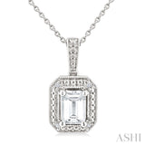 6X4 MM Octagon Shape White Topaz and 1/50 Ctw Round Cut Diamond Semi-Precious Pendant With Chain in Sterling Silver