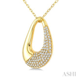 1/3 Ctw Round Cut Diamond Bold Open Window Teardrop Fashion Pendant With Chain in 14K Yellow Gold