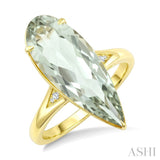 22X8 MM Pear Shape Green Amethyst and 1/50 Ctw Round Cut Diamond Semi-Precious Ring in 14K Yellow Gold