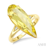 22X8 MM Pear Shape Lemon Quartz and 1/50 Ctw Round Cut Diamond Semi-Precious Ring in 14K Yellow Gold