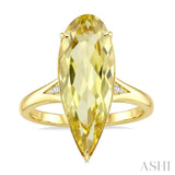 22X8 MM Pear Shape Lemon Quartz and 1/50 Ctw Round Cut Diamond Semi-Precious Ring in 14K Yellow Gold