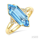 16X6 MM Hexagon Shape Blue Topaz and 1/20 Ctw Round Cut Diamond Semi-Precious Ring in 10K Yellow Gold