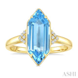 16X6 MM Hexagon Shape Blue Topaz and 1/20 Ctw Round Cut Diamond Semi-Precious Ring in 10K Yellow Gold