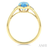 16X6 MM Hexagon Shape Blue Topaz and 1/20 Ctw Round Cut Diamond Semi-Precious Ring in 10K Yellow Gold