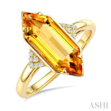 16X6 MM Hexagon Shape Citrine and 1/20 Ctw Round Cut Diamond Semi-Precious Ring in 10K Yellow Gold
