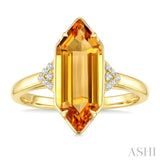 16X6 MM Hexagon Shape Citrine and 1/20 Ctw Round Cut Diamond Semi-Precious Ring in 10K Yellow Gold