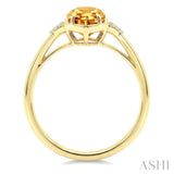 16X6 MM Hexagon Shape Citrine and 1/20 Ctw Round Cut Diamond Semi-Precious Ring in 10K Yellow Gold