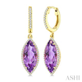 16X7 MM Marquise Shape Amethyst and 3/8 Ctw Round Cut Diamond Semi-Precious Earrings in 14K Yellow Gold